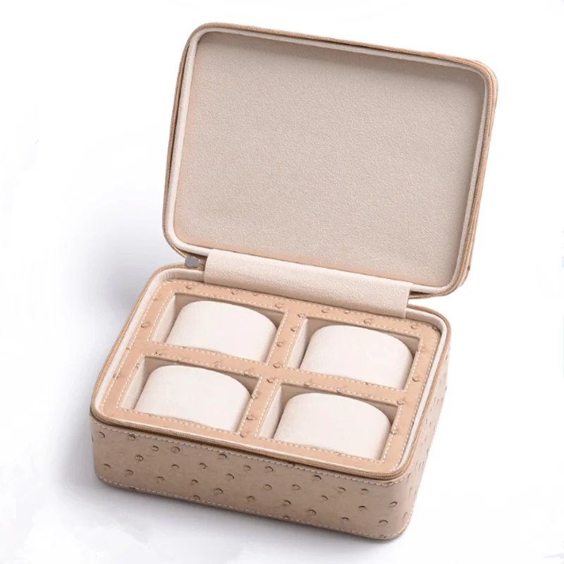 

New PU Watch Boxes With Zipper Ostrich Skin Pattern Men Watch Storage Case Black Luxury Jewelry Gift Box Package Travel Box C034