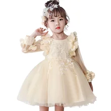 Популярные платья для девочек; праздничное платье принцессы с длинными рукавами; Сетчатое платье с цветочным узором для первого причастия; одежда для детей; костюм для малышей