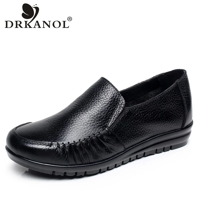 

DRKANOL Women Shoes Spring Autumn Genuine Leather Slip On Flat Shoes Women Casual Loafers Soft Comfortable Mother Loafer Size 43