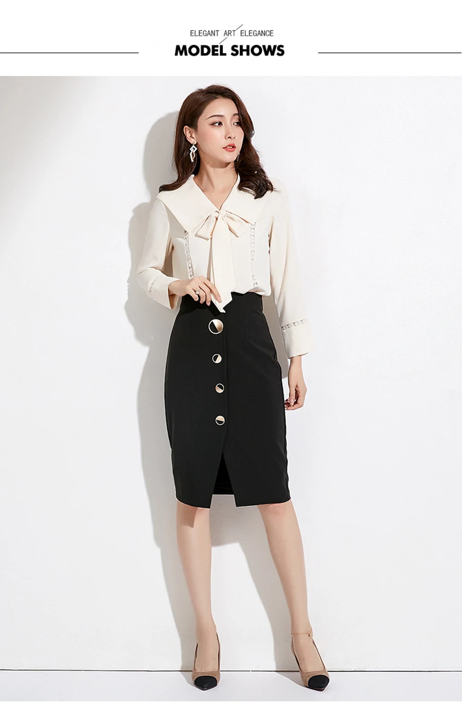 Autumn Winter Women Sexy Skirts High Waist Black Knee-Length Splitting Skirt Office Lady Business Type Wrap Skirt Single Button (11)