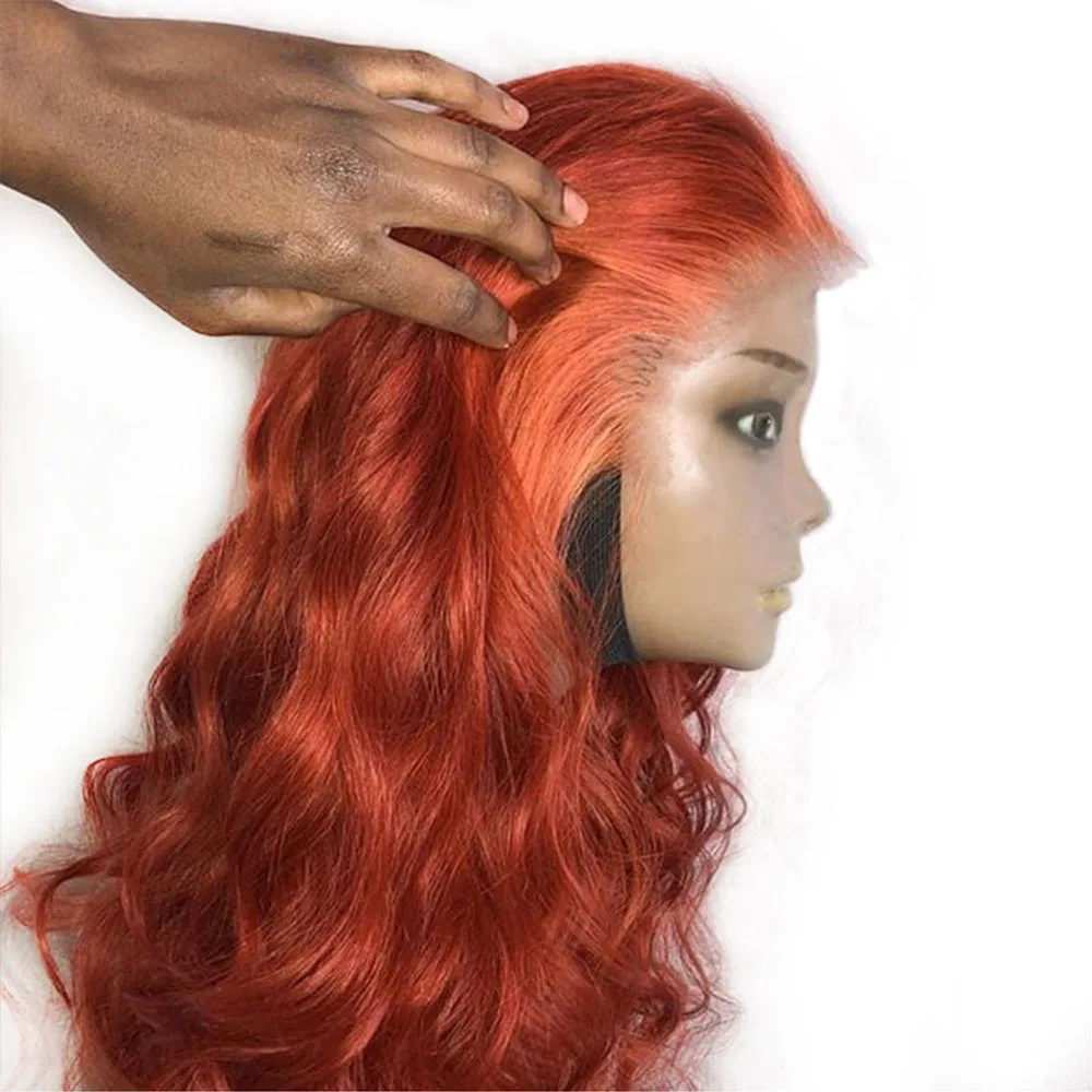 

Glueless Lace Front Wigs With Baby Hair Pre Plucked Remy Human Hair 360 Lace Wig Body Wave Orange Color For African American