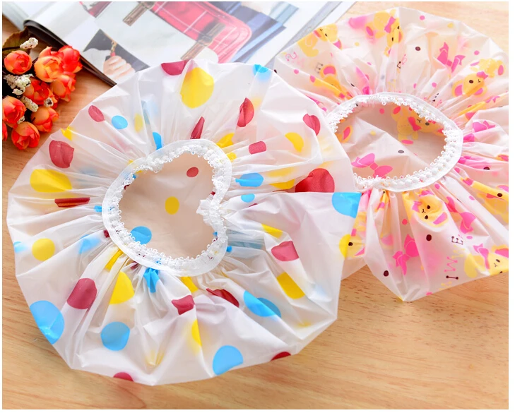 

1pcs New Lovely thick waterproof shower cap shower cap kitchen adult anti-smoke bathing cap Random Color