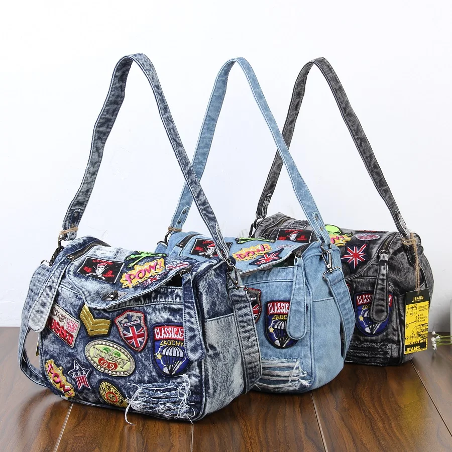 Buy Fashion Vintage Jeans Appliques Denim Women Bags HandBags Crossbody Message