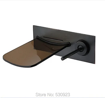 

US Free Shipping Wholesale And Retail Oil Rubbed Bronze Bathrom Waterfall Sink Basin Faucet Mixer Tap Glass Spout Wall Mount