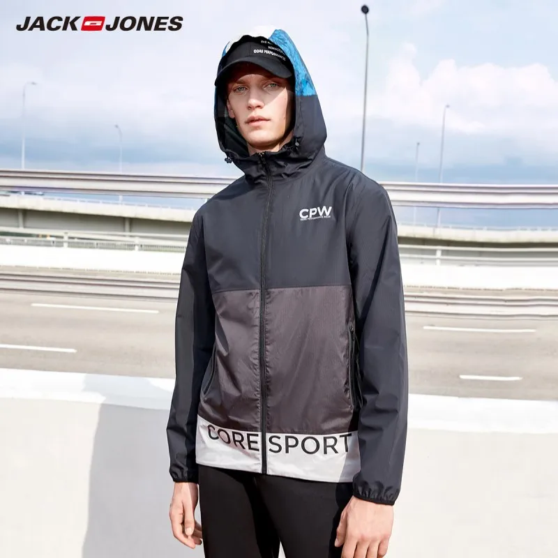 JackJones Men's Jacket Hooded Stand-up Collar Reflective Print Waterproof Jacket Hiphop 219121566 JackJones Men's Jacket Hooded Stand-up Collar Reflective Print Waterproof Jacket Hiphop 219121566