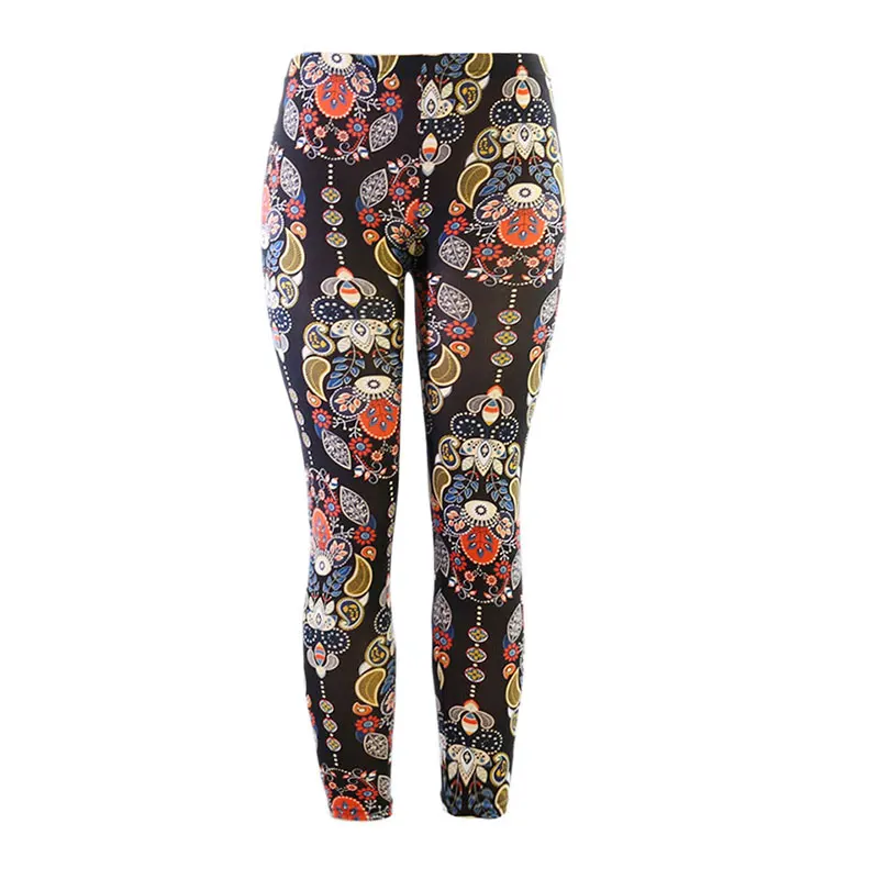 Yesello Summer Print Flower Leggings Leggins Plus Size Women Leggings Pantalones Leggings Soft Skin Material Nine Female Leggins Pants