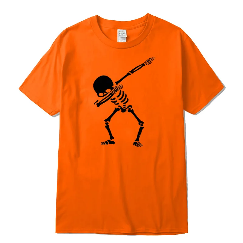Хлопок, высокое качество, Мужская футболка с коротким рукавом и принтом черепа, повседневная Летняя мужская футболка с круглым вырезом - Цвет: Orange