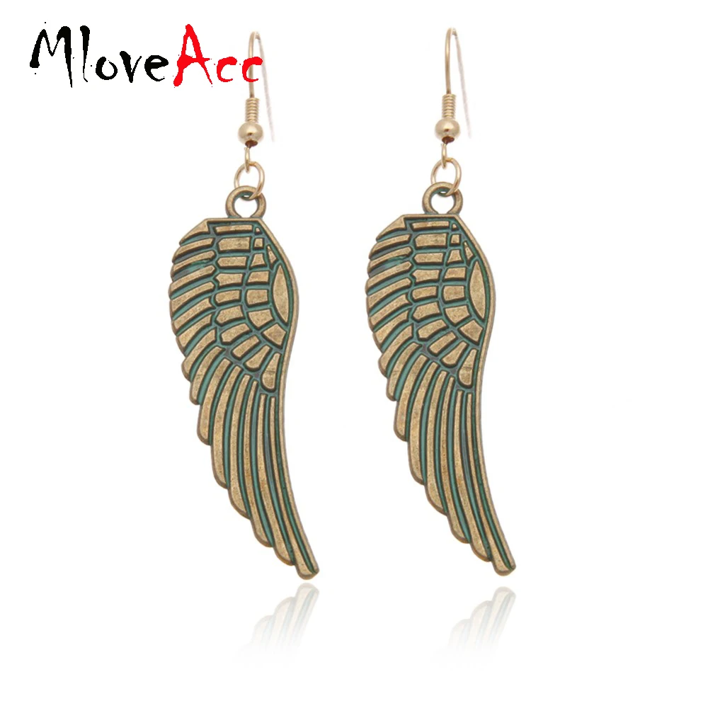 

Bohemian Ancient Ethnic Vintage Antique Bronze Green Drop Earrings Gipsy Punk Wings Dangle Earrings for Women Jewelry