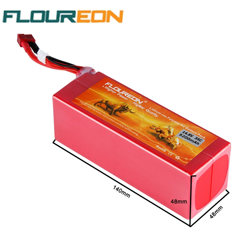 

FLOUREON 14.8V 5200mAh 4S 35C Lipo RC Batterry Pack Dean T Plug Connector for RC Helicopter Rechargeable Li-Polymer Battery