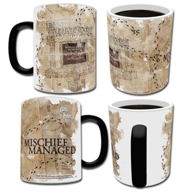 

Hotsale 1PC Magic Mugs Harry Hot Drink Cup Color Changing Mug Potter Marauders Map Mischief Managed Wine Tea Cup Creative Gifts