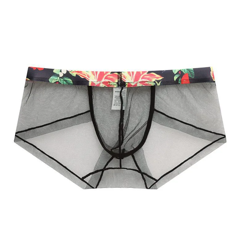 Men Underwear Boxers Sexy Mesh Transparent Men Boxer Underwear Gay Low waist Underwear Shorts Boxer Slip Homme Panties