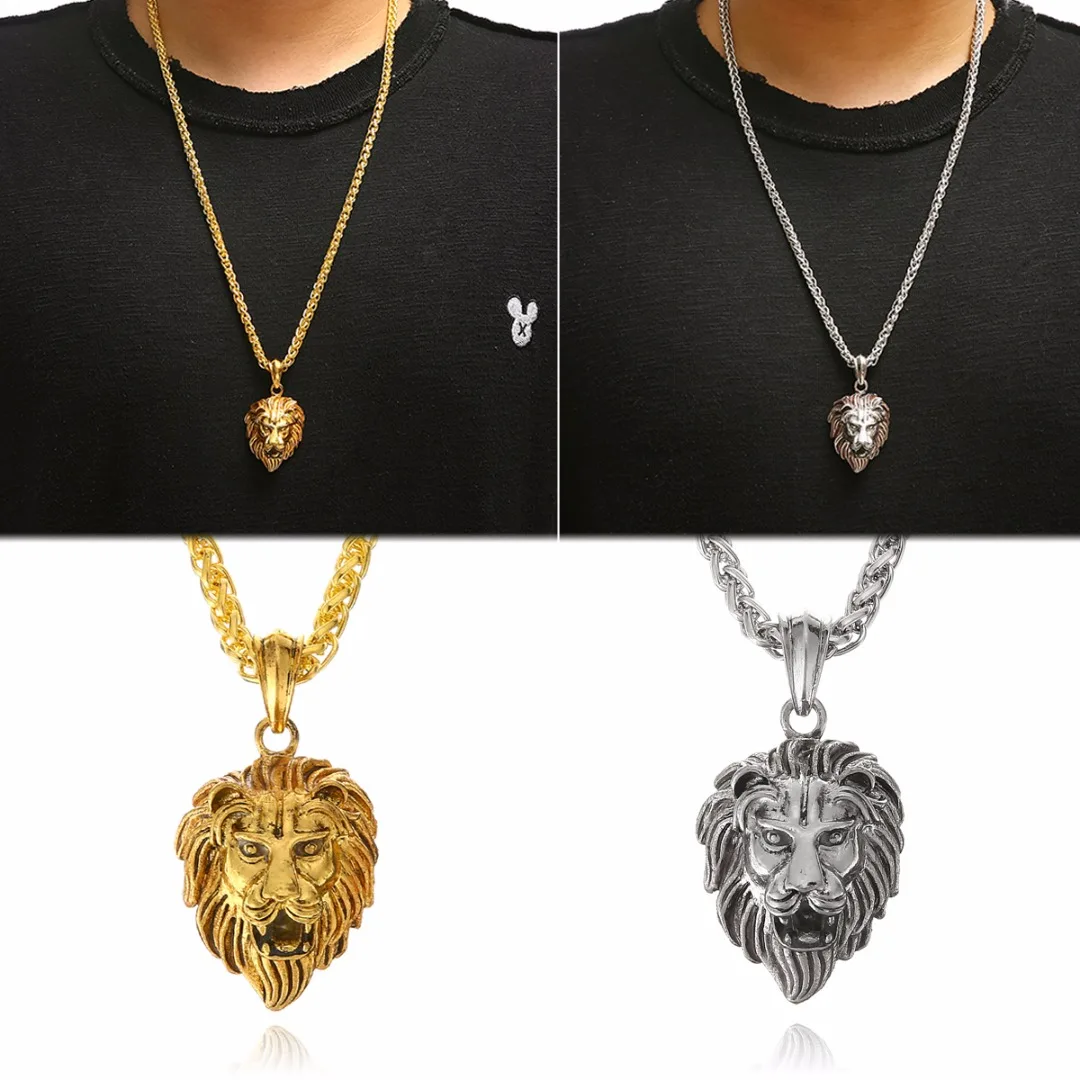 Men's Stainless Steel Luminous Glowing In The Dark Lion Head Pendant Necklace