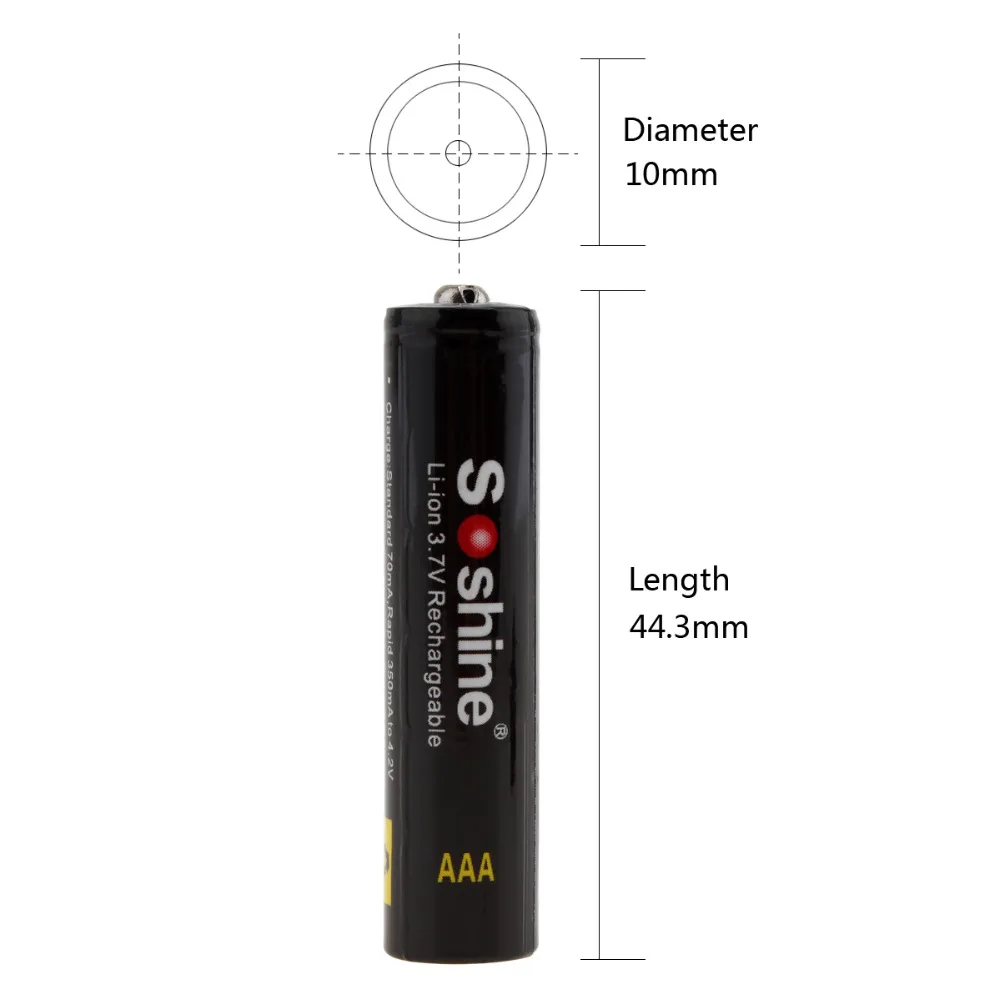 4PCS/pack Soshine 3.7V 10440 Li ion battery 350mAh AAA Rechargeable Batteries for LED Flashlights Headlamps High Quality|rechargeable battery|battery