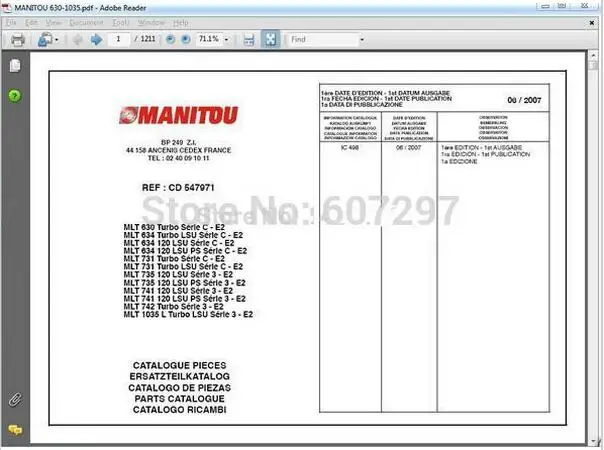 Каталоги деталей вилочного погрузчика Manitou руководства по обслуживанию и