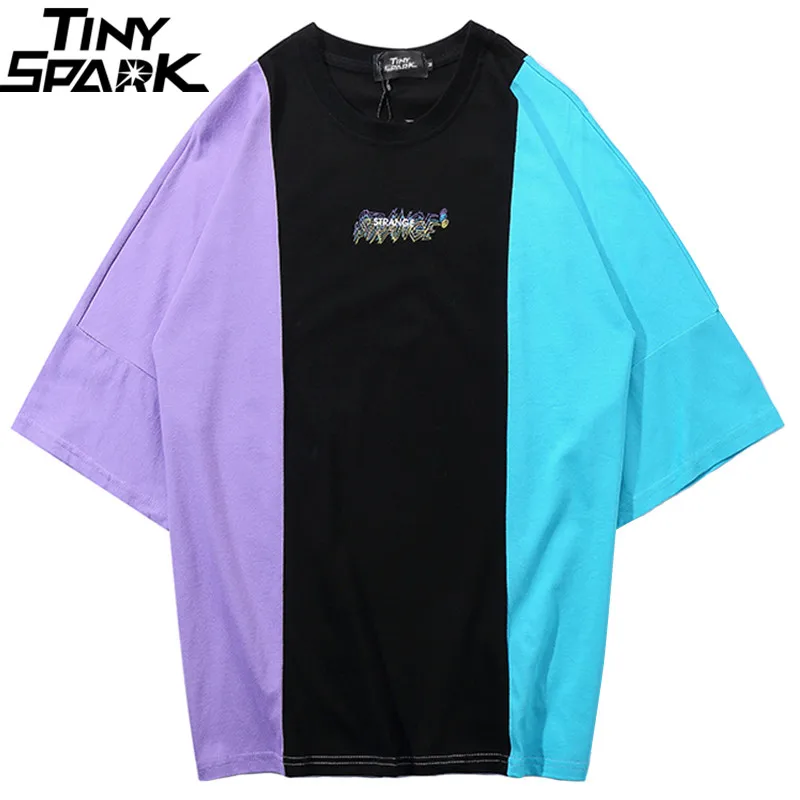

2019 Men Hip Hop T Shirt Oversized Color Block Patchwork T-Shirt Streetwear Summer Harajuku Tshirt Skateboard Tops Tee Cotton