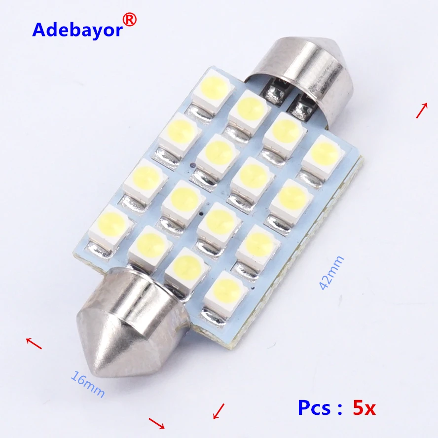 20X 41 мм 16 LED 3528SMD гирлянда для салона купольная лампа DC12V 212-2 569 564 C5W 12844 DE4410 карта