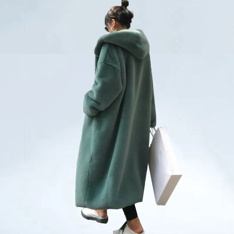 Негабаритный с капюшоном пальто из искусственного меха зимняя куртка женская модная длинная парка Толстая теплая зимняя куртка женская Свободная куртка из искусственного меха