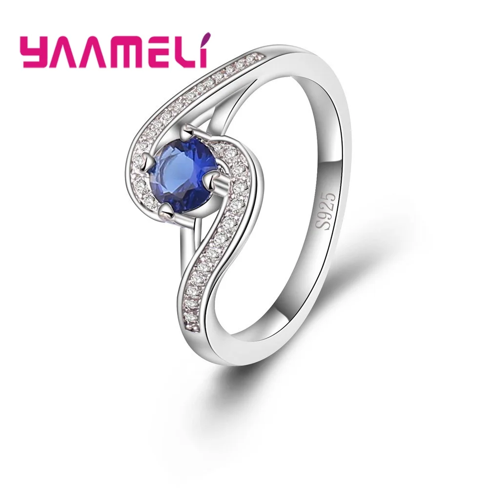 

New AAA Blue Cubic Zirconia Finger Rings Genuine 925 Sterling Silver Jewelry For Women Men Crystal Present Accessories