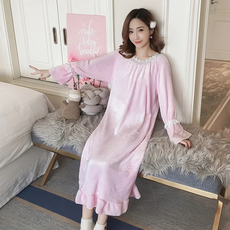 Maternity Pajamas Pregnancy Clothes Winter Long Sleeve Dress Night Dress Pregnant Women Plus