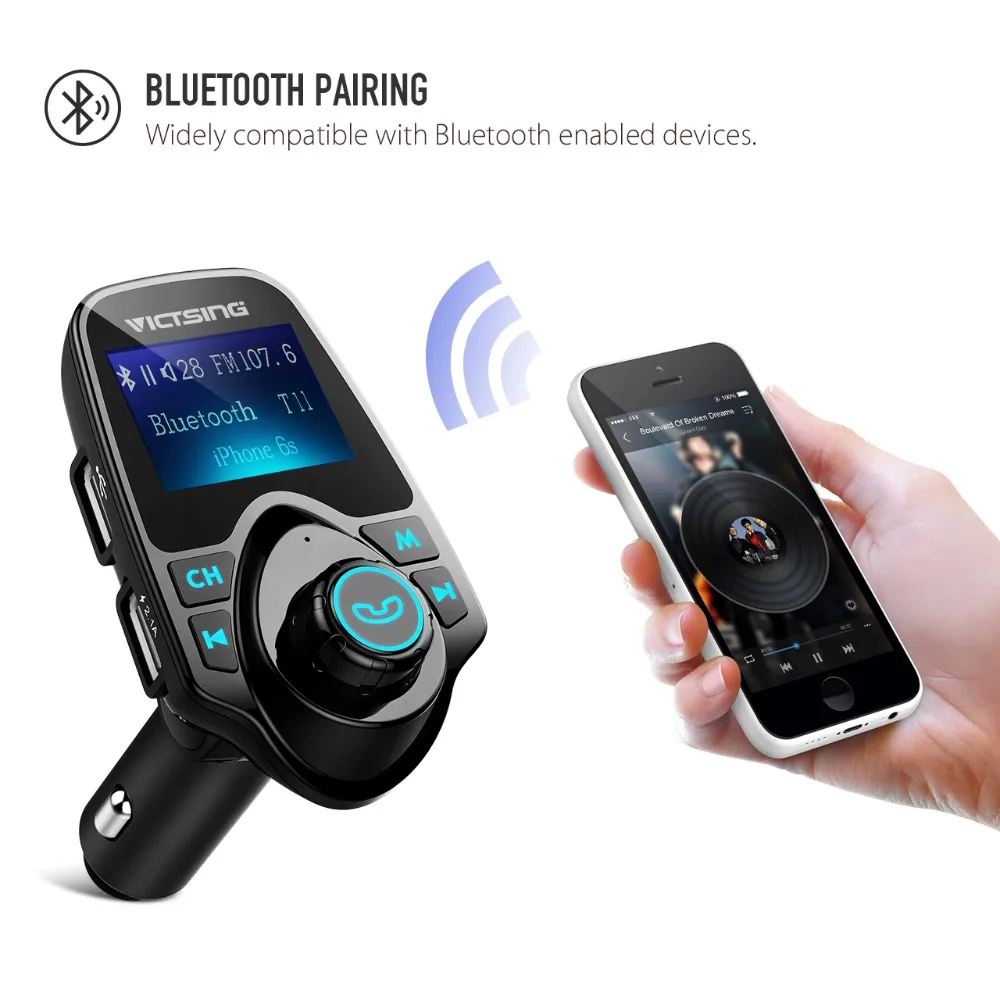 VicTsing Car MP3 Player FM Transmitter Bluetooth Handsfree Car Kit Wireless Radio Audio Adapter with Dual USB 2.1A USB Charger   (12)
