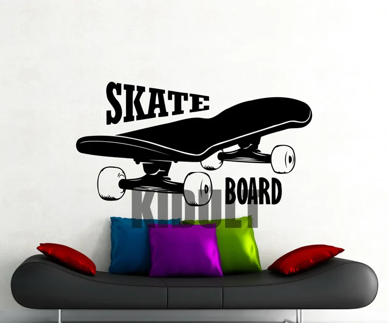 Creative Wall Decals Skateboard Skateboarding Text Pattern Wallpaper Family Home room Art Deco