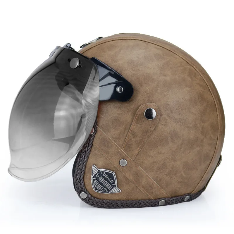 Ретро винтажный мотоциклетный шлем 3/4 с открытым лицом в горошек с козырьком из искусственной кожи Casco Moto шлем для мотокросса шлемы с Goggle Mask