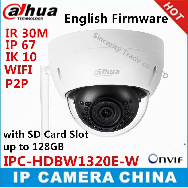 Original Dahua 3MP IPC-HDBW1320E-W dome IP Camera wifi Network IR security cctv Dome IP CCTV Camera Support wifi P2P Camera