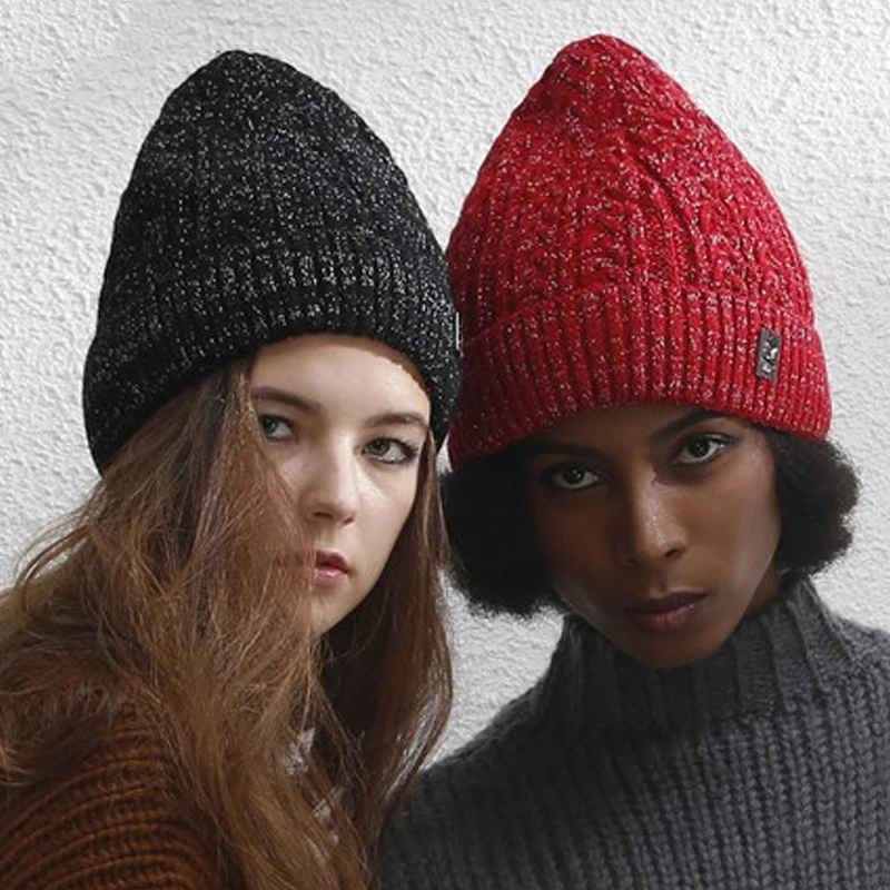 2017 Stylish Winter Warm Women's Wool Knitted Pointy Hat With Plus Velvet Lining Beanie Caps Black Grey Red Colour | Аксессуары для