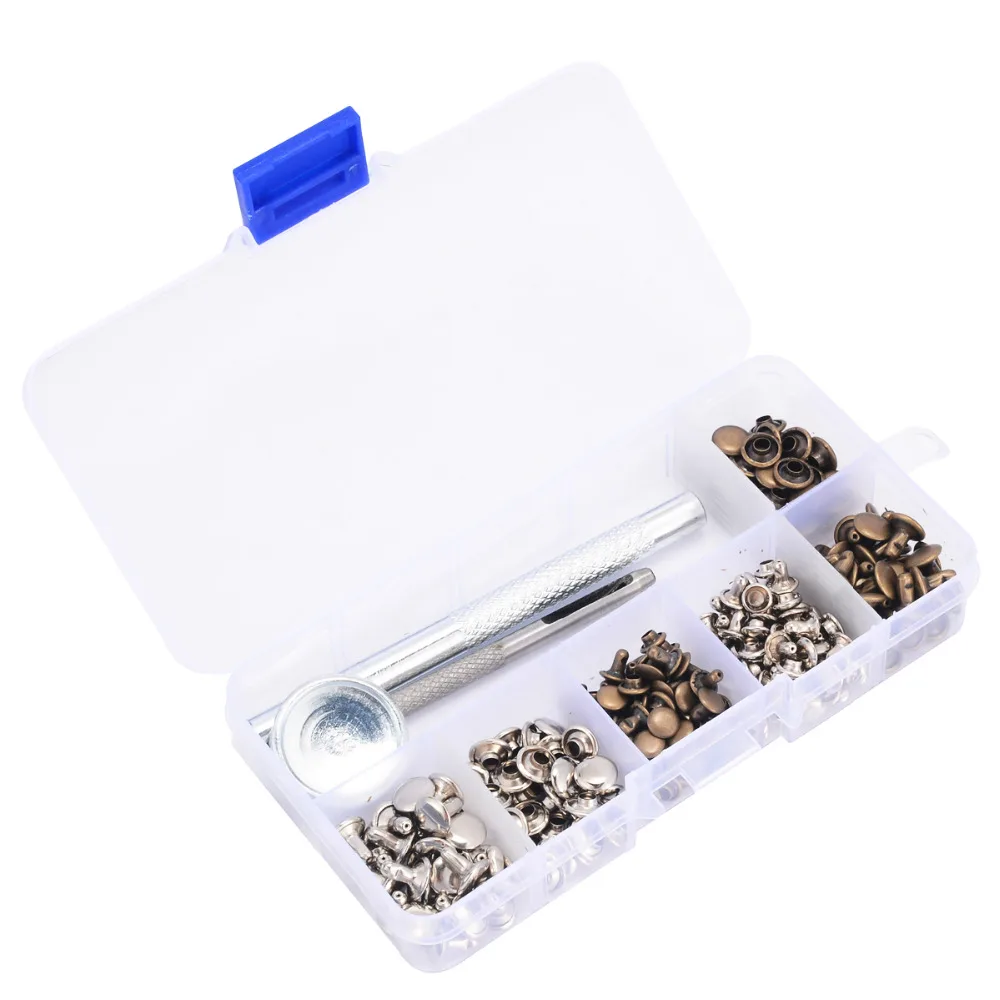 

120 Set Leather Repairing Rivets Tubular Metal Single Silver Bronze Rivets with Fixing Tool Kit For Belts DIY Crafts Mayitr