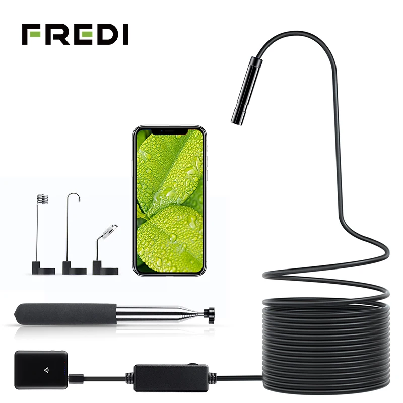 

FREDI WIFI Endoscope Camera 2.0 Megapixel 8mm Lens 800mAh 8 LEDS Endoscope Waterproof 5M Hard Cable Borescope Inspection Camera