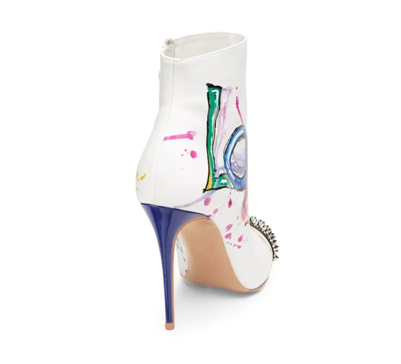 Bottes Mujer Hot Bottines Picture Rivet Hiver Balck Picture Court Femme Cheville As Automne Dames Graffiti À Talons as Botas Blanc Chaussures Mince Hauts Mode zzO1qnap