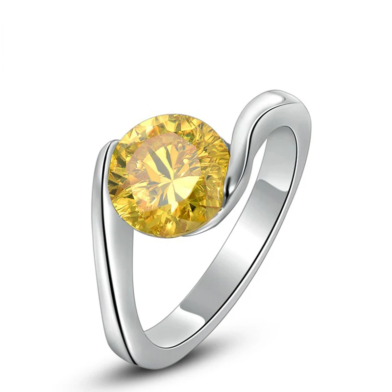 Classic Design Engagement Rings for Lady's Sparkly Yellow Rhinestone Wedding Bands Women's