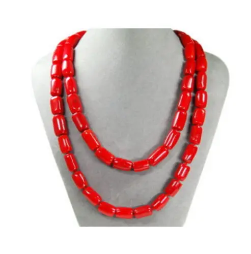 

FREE SHIPPING>>>@@ > RHJ00142 NEW Beautiful necklace made of corals in cylinder form 50 long AAA+