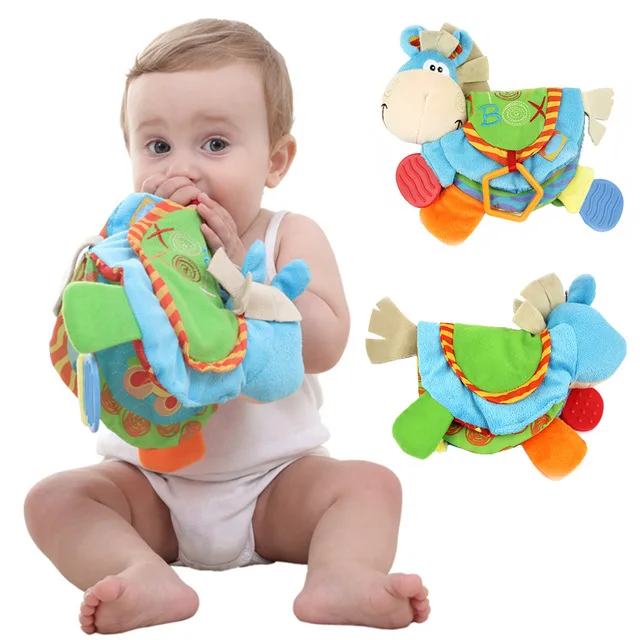 1pc Cartoon Animal Colorful Donkey Shaped Kids Cloth Book Hand Bell Rattles Newborn Baby Gift Preschool Learning Educatioal DS19