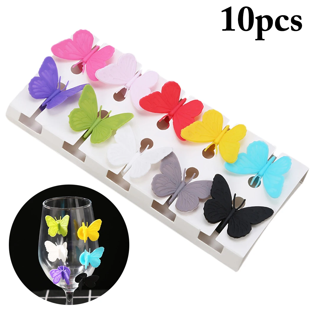 

Silicone Butterfly Shape Wine Glass Marker Charms Drinking Buddy Cup Identification Cup Identify Labels Tag Signs For Bar Party