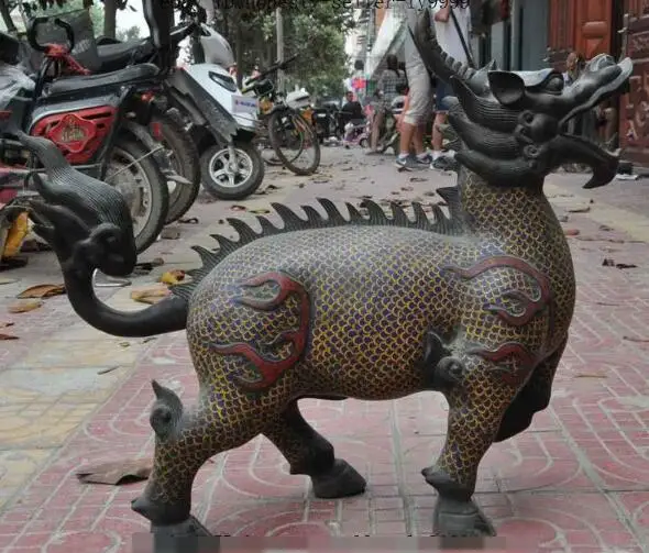 

S2891 old china pure bronze Cloisonne brave troops pixiu Unicorn foo dog beast statue