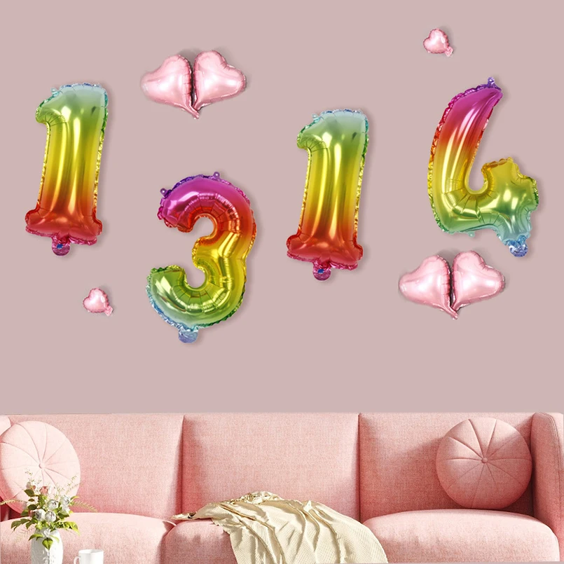 

ABDO 1 Pcs 32 Inch Gradient Rainbow color Number Balloons Aluminum film Birthday wedding party Reception meeting Decoration