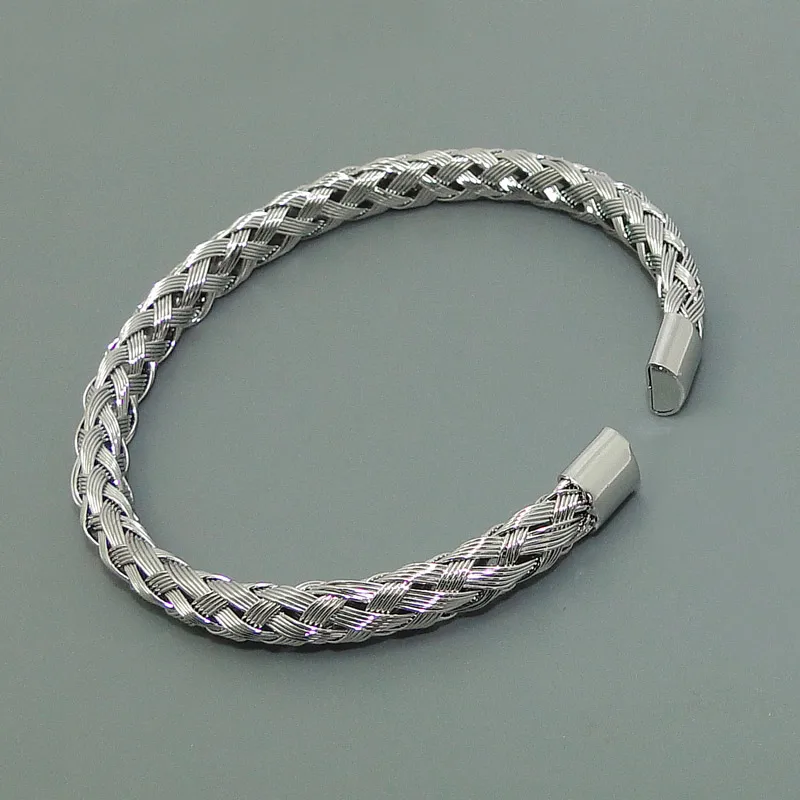 DICAYLUN плетеный браслет из нержавеющей стали для мужчин, Серебряный регулируемый плетеный браслет, открытые браслеты-манжеты, ювелирный подарок