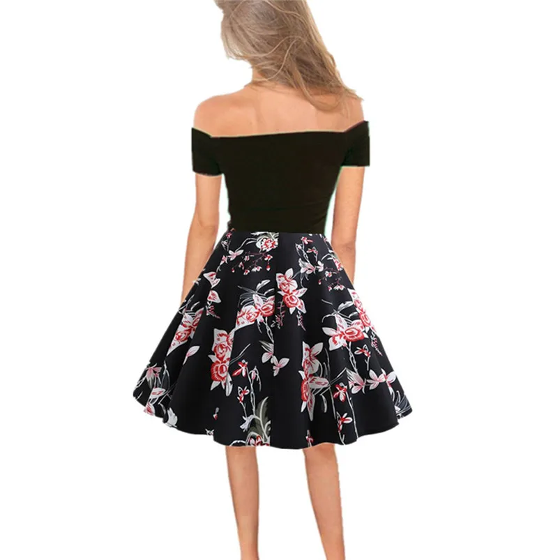 Women Vintage 1950s Retro Off Shoulder Printing Evening Party Prom Swing Dress 2019 Spring summer harajuku modis gothic R25 (1)