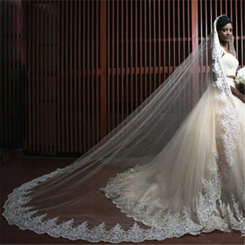 

118" Long ,98" Wide One Layer Lace Bridal Veil Cathedral Length Wedding Veils with Metal Comb