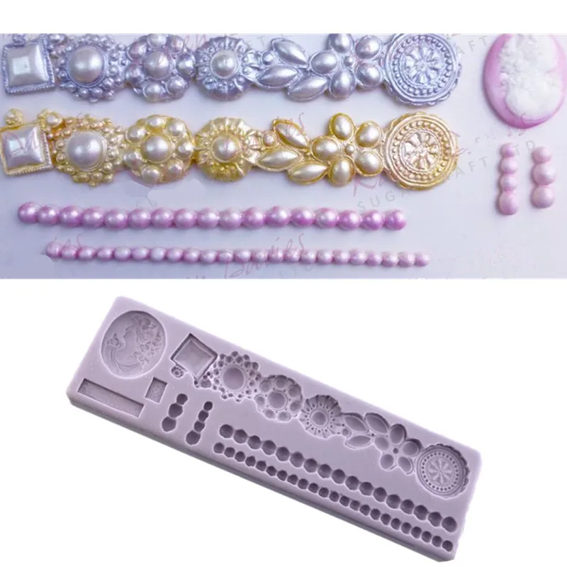 

BROOCH BORDER SINGLE PEARLS AND CAMEO Fondant Cake Silicone Molds Cupcake Mould Baking Tools Chocolate Easter Confeitaria
