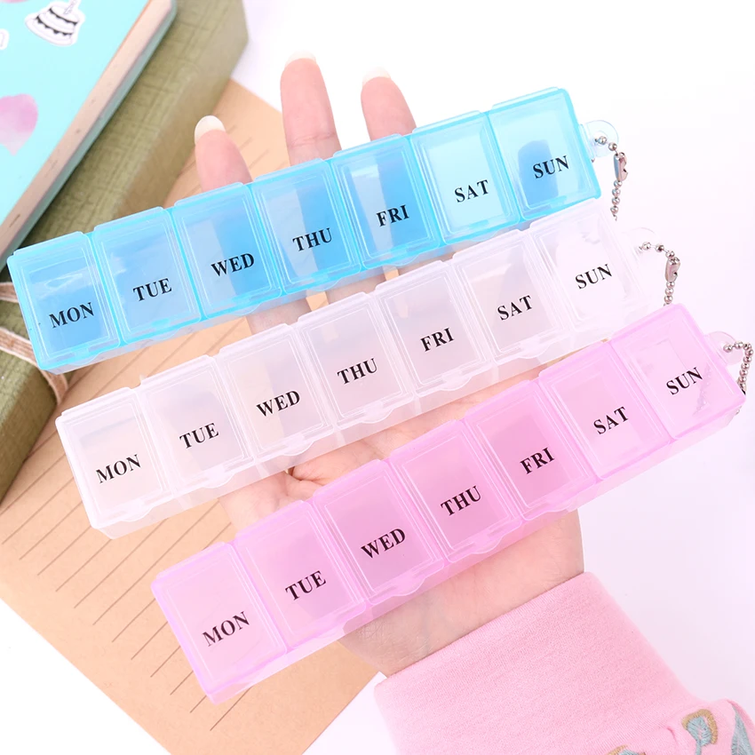 7 Days Pill Case Medicine Storage Tablet Pill Box With Clip Lids Medicine Organizer Pill Case Splitters Storage Dispenser