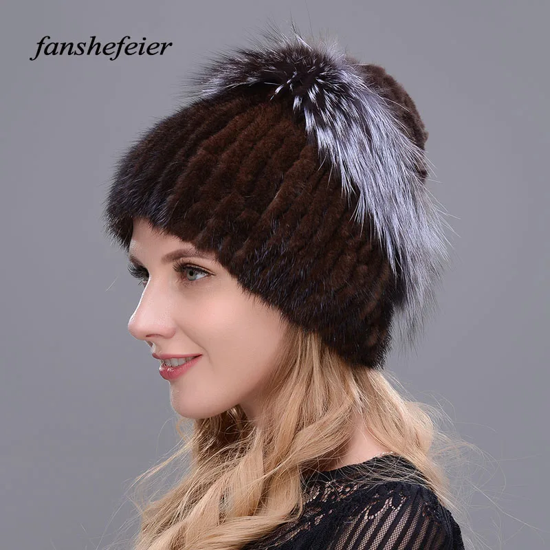 Женские зимние меховые шапки Fanshefeier теплые из натурального меха норки в форме