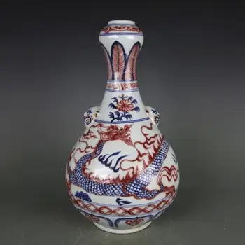 

Antique YuanDynasty porcelain vase,Blue & white glaze red dragon bottle,Hand-painted crafts,Collection&Adornment,Free shipping