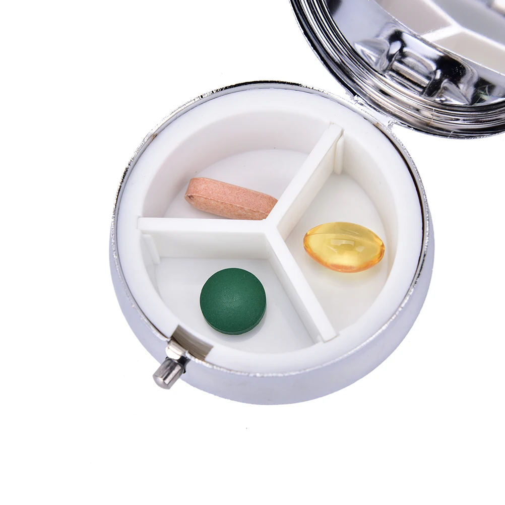 1 Pc Dia 60mm Round Silver Tablet Metal Pill Boxes Holder Advantageous Container Medicine Case