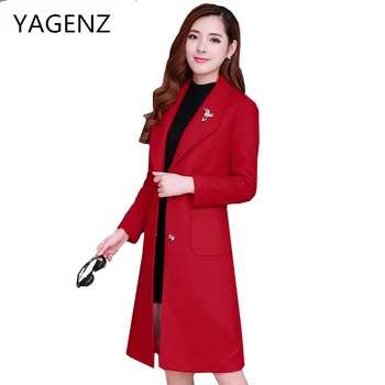 

YAGENZ Single-breasted Women Woolen Jacket Coat Slim Elegant Temperament Lady Overcoat Suit collar Solid Winter Female Jacket