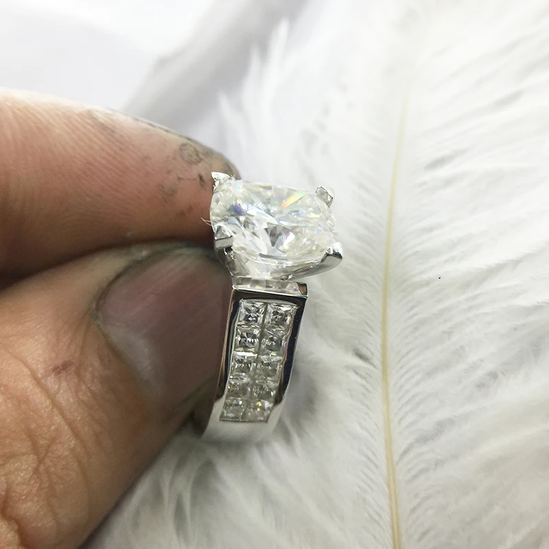 AEAW 4 Carat ct DF Подушка помолвка и свадьба Moissanite бриллиантовое кольцо для женщин Подлинная 14K 585 Белое золото(тяжёлый стиль