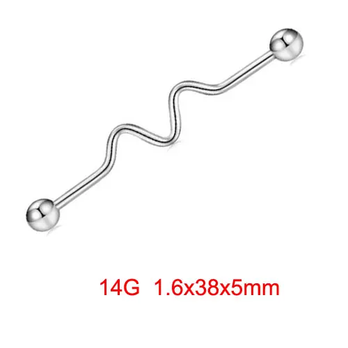1 шт 14 г 1,6 мм 38 мм длинные прямые Промышленные Штанги из нержавеющей стали кольца стрелы Козелок Уха Пирсинг ювелирные изделия для тела - Окраска металла: d