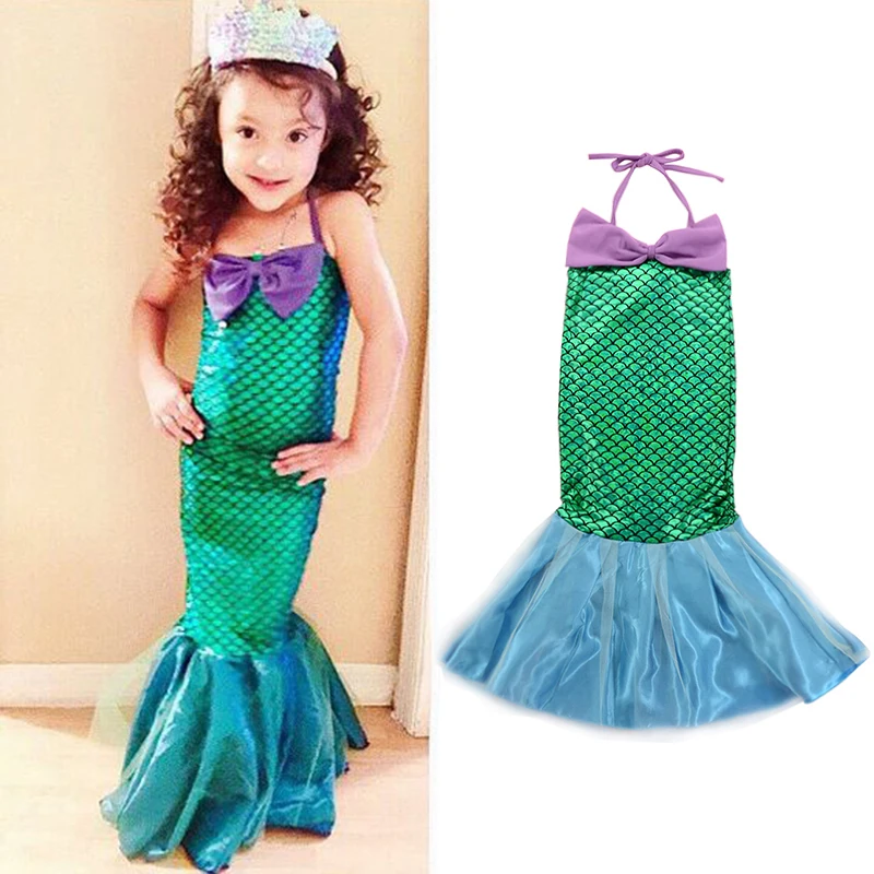 Kids Girl Little Mermaid Princess Ariel Dress Cosplay Costume Children Halloween Clothes Green Fancy Dress for Girls Party Prom