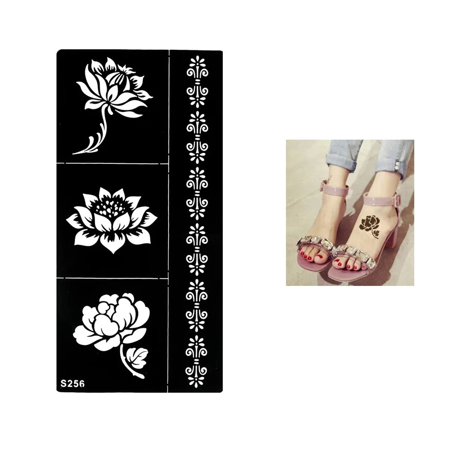 Us 079 1 Foglio Fiori Di Loto Stencil Tatuaggio Temporaneo Con Henné Nero Braccialetto Disegno Del Merletto Del Sesso Punta Delle Donne Di Trucco